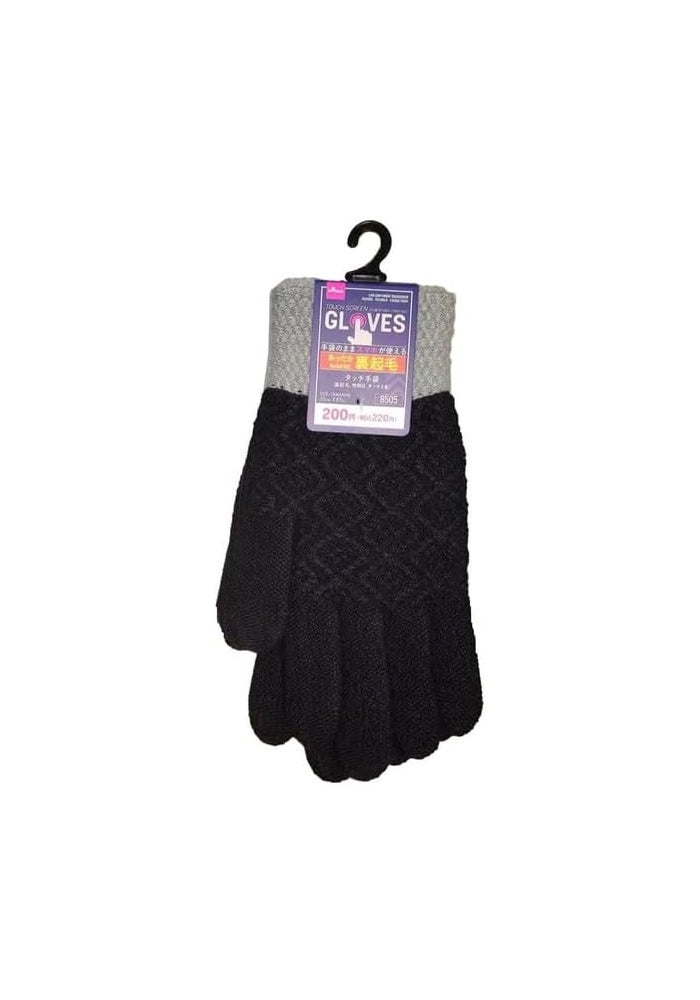 DAISO Touchscreen Gloves – Brushed Back With Texture Pattern B, Black